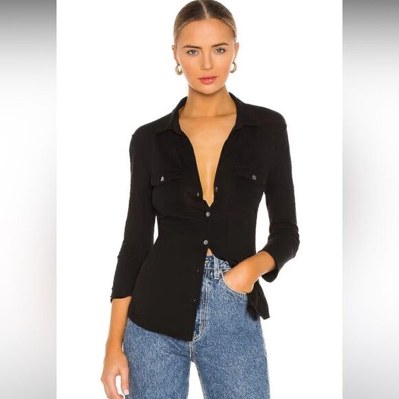 James Perse Contrast Panel Shirt in Black - Picture 5 of 10
